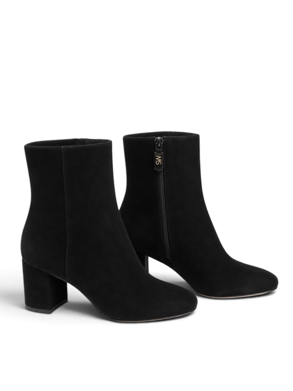 Stuart Weitzman Wynn Zip Black Suede Bootie Block Heel Ankle Boots Size 7